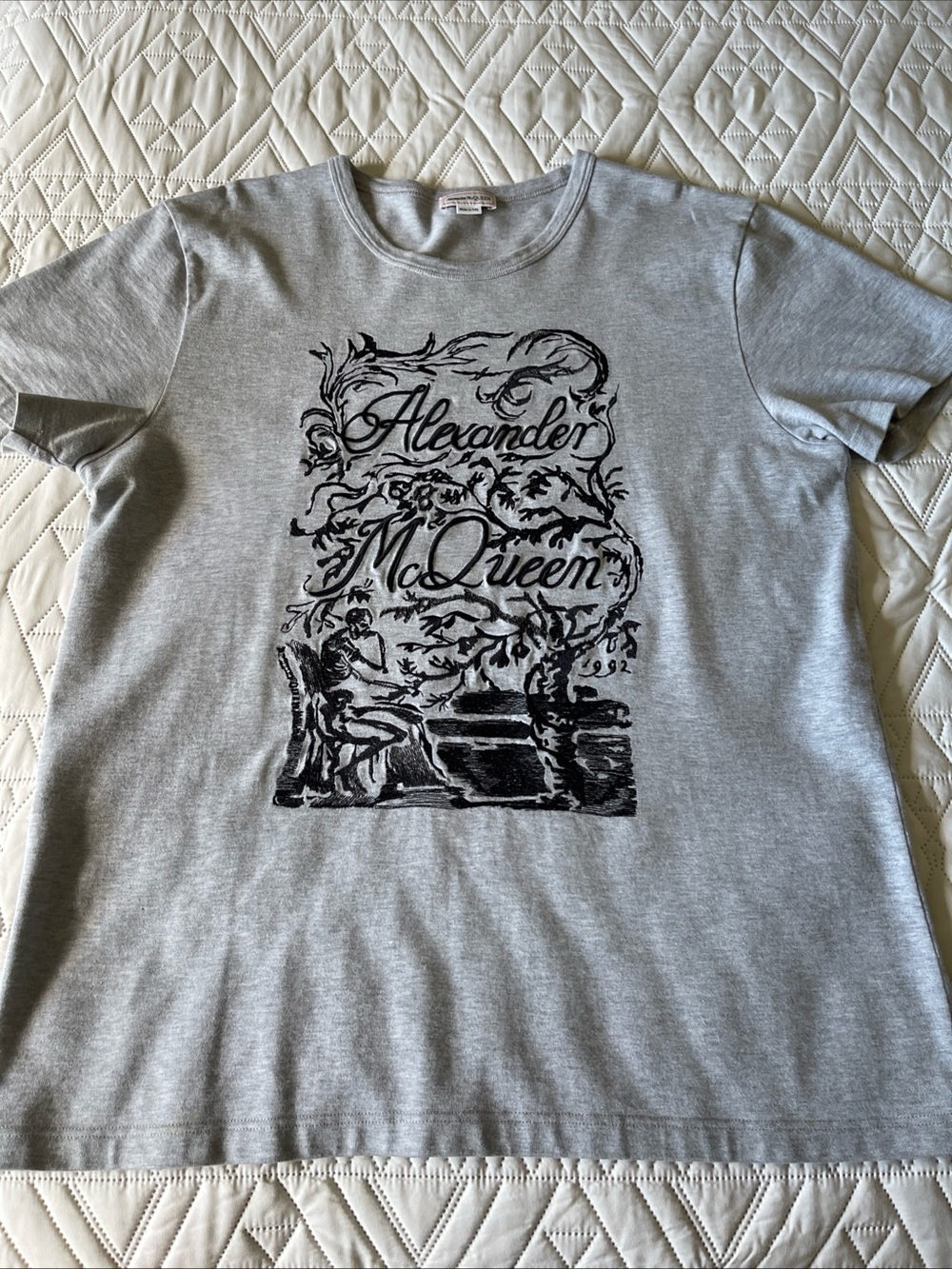 Alexander McQueen Grey T-shirt with Black Ornate Graphic XL great shape 🔥🔥🔥